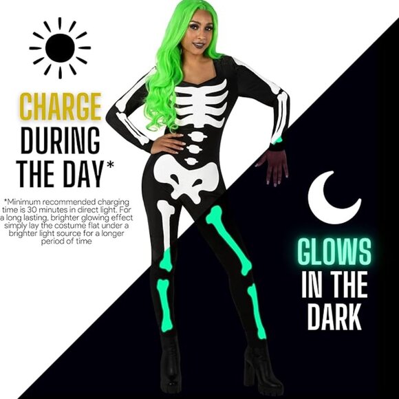 Glow In Dark Skeleton Halloween Costume Ladies Med - Picture 2 of 5